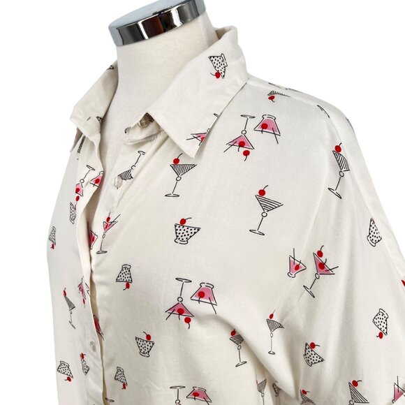 Japna Martini Print White Button-Down Shirt Size Small NWT - Picture 5 of 13